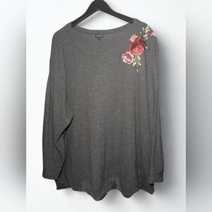 Torrid Gray Embroidered Floral Long Sleeve Top – Size 4 (4X)